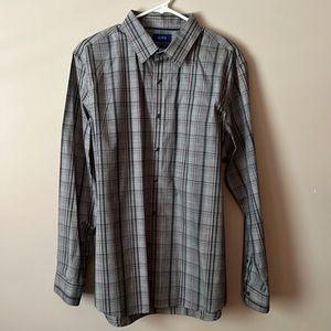 Apt.9, Long-Sleeved, Dress Shirt, with Collared-Stays, Grey/Maroon plaid